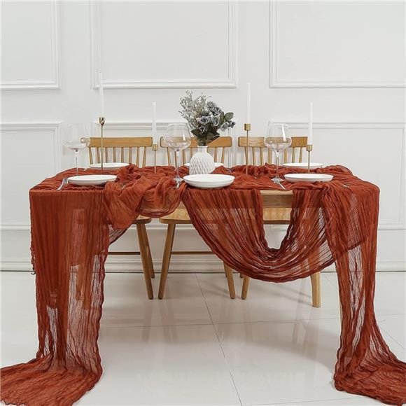 Valentines Day Rust Cheesecloth Table Runner 13.3ft Boho Gauze Cheese Cloth - Picture 6 of 6